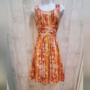 💚5/$25 Amanda Smith 100% Cotton Colorful Sleeveless Midi A Line Dress Size 4